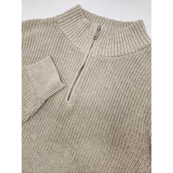 Old Navy Sweater Men's L Beige Chunky Knit 1/4 Zip Pullover Ribbed Fisherman - Picture 1 of 5